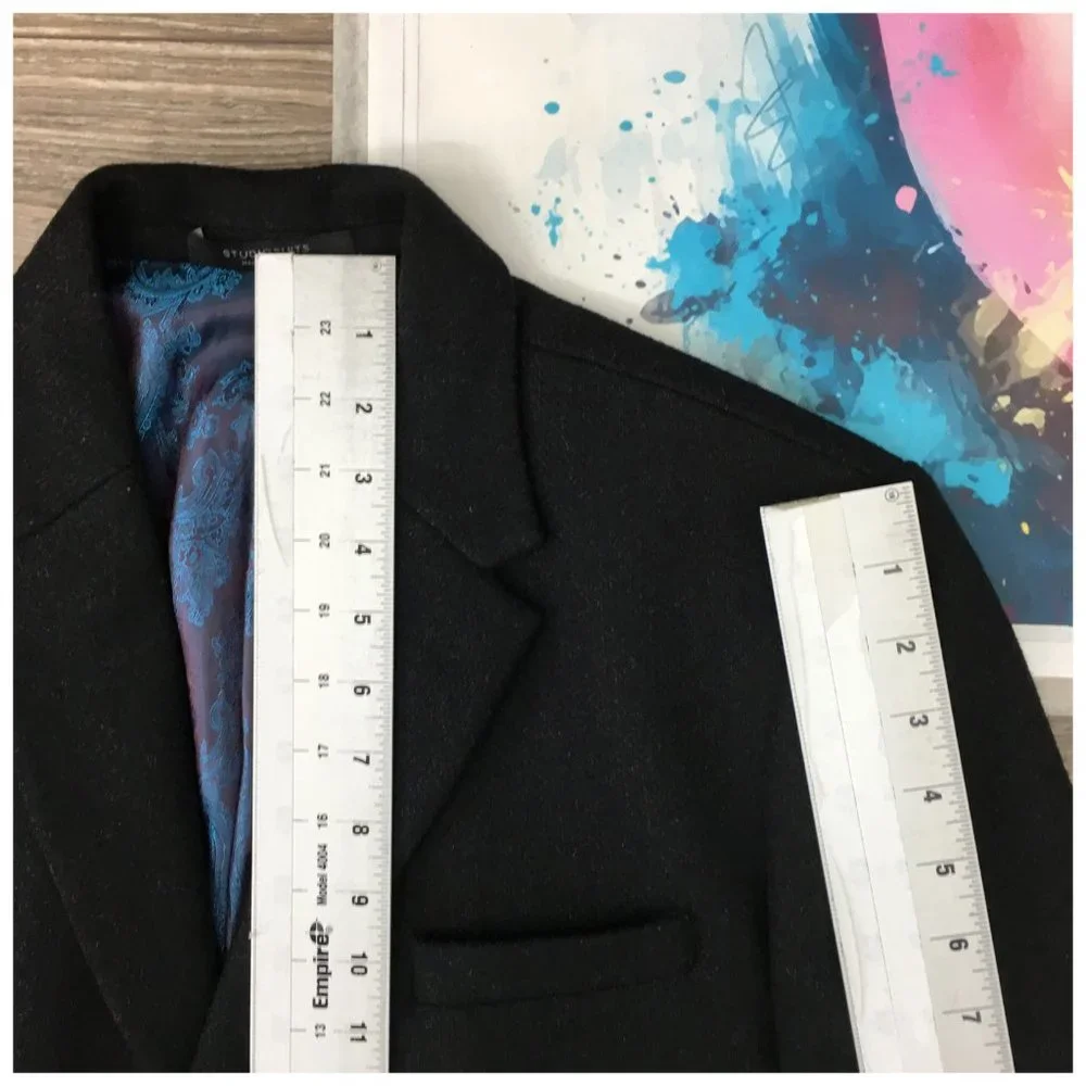 Studio Suits‎ Men's Long Coat Over Coat Wool Sports Jacket 40R Men Black Trench
